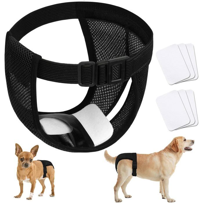 Culotte lavable pour chienne - ESTAMPILLE - Réutilisable - Taille M - Noir - Maille et coton - Fermeture scratch