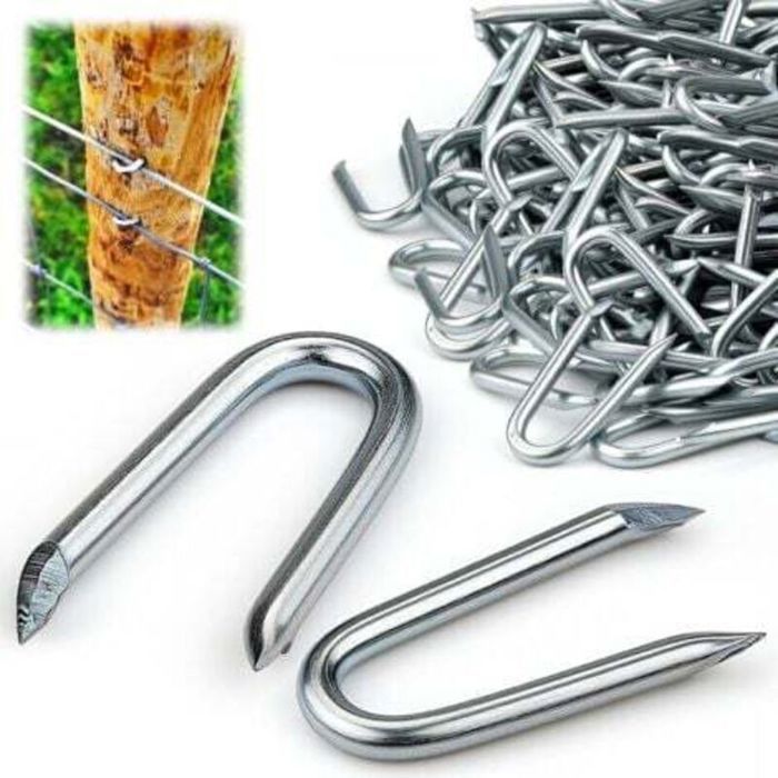 100pcs Cavalier de Fixation Clou Double Pointe Attache Grillage Double Clou Cavalier en U Crampillon pour Cloture Agrafes Grillage