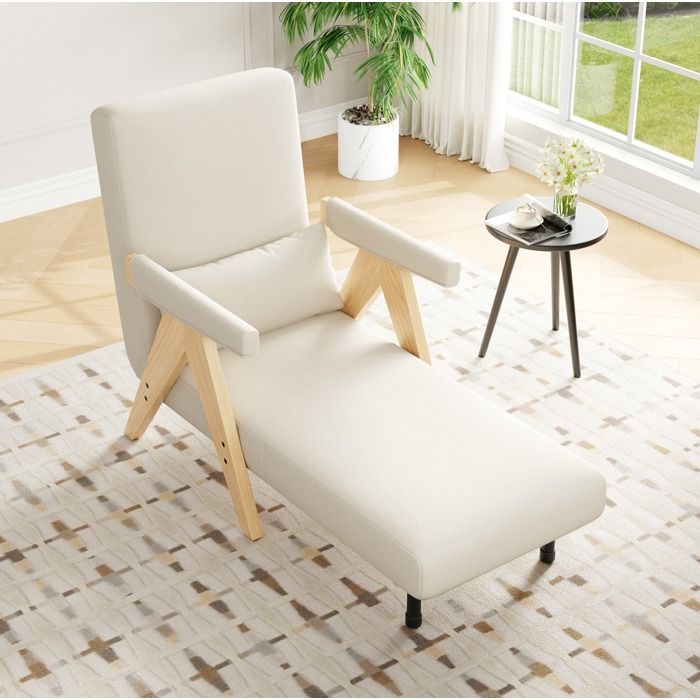 Fauteuil convertible 3-en-1 en lin beige avec dossier réglable et coussin