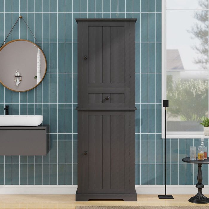 Bladez - Meuble de salle de bain Armoire salle de bain avec 2 Portes et Tirois Armoire haute à rangement dissimulé - Noir