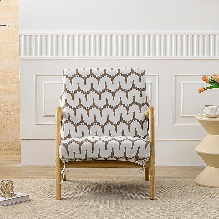 Housse Fauteuil 1 place Extensible Accoudoirs Bois Fermeture Éclair - Protection pour Salon & Lecture (Or Vintag HOUSSE DE CHAISE