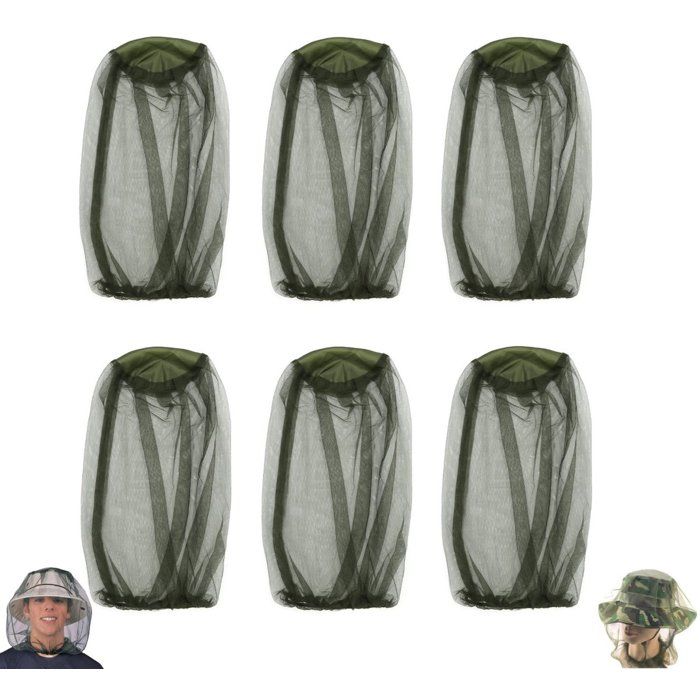 Filet Anti-Moustiques Tête Ultrafin Lot De 6 Cordon Élastique Réglable Protection Visage Et Cou Randonnée Camping Pêche