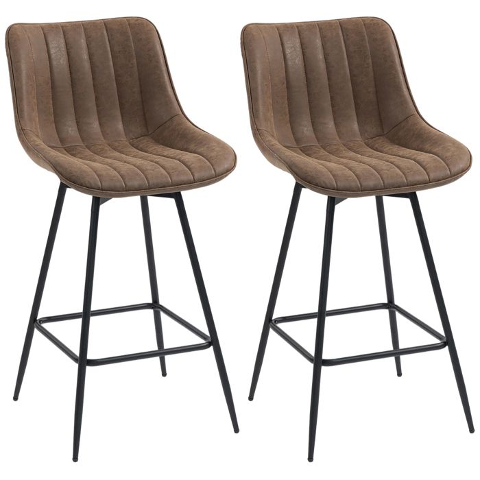 Lot de 2 tabourets de bar - HOMCOM - assise rembourrée 68H cm dossier et repose-pieds - PU - 47 x 54 5 x 97 5 cm - marron