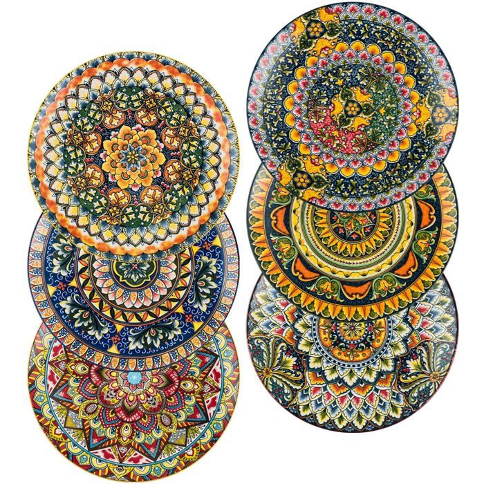 Assiettes Plate SetAssiette Coloré En Porcelaine 6 Pièces Pour 6 Personnes-27CmLot De 6 Assiettes Multicolore Pour Dessert/Salad