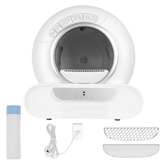 Litière Chat Autonettoyante par APP - Double Système Désodorisant - Entrée 25cm Sécurité - Base en Simili-Bois ABS - pour Chat