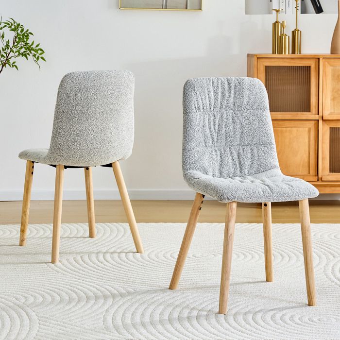 WOVREO Lot de 2 chaises de salle à manger 88 cm en tissu gris clair avec pieds en chêne massif style scandinave