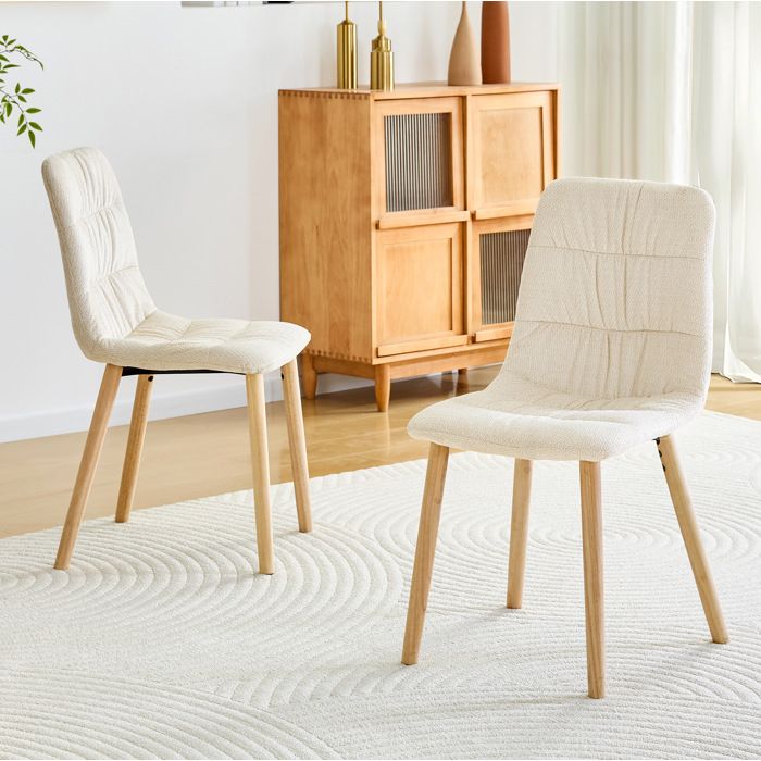 Chaise de salle à manger lot de 2 dossier ergonomique en tissu structure en bois massif style scandinave blanc et bois