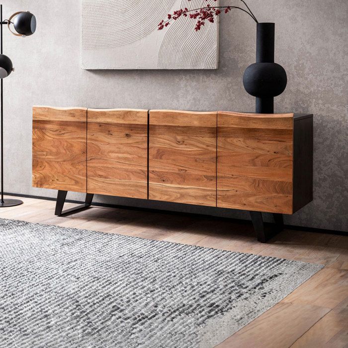 Buffet 4 portes 180x45x75 cm en acacia et métal - PIROLIZ