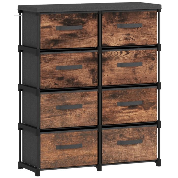 Commode à huit tiroirs structure en tissu et cadre en métal idéale pour les chambres et les salons coloris marron vintage. Commode à huit tiroirs structure en tissu et cadre en métal idéale pour les chambres et les salons coloris marron vintage.