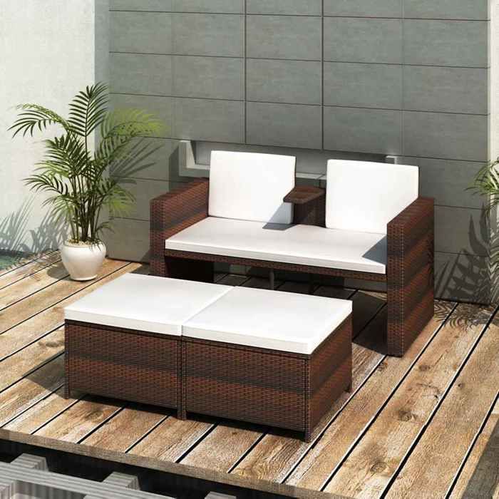 Neuf& 8016 Brun Mobilier de patio arrière-cour - vidaXL - CHIC Salon de jardin - 4 pcs - avec coussins Résine tressée Marron25 kg