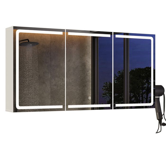 Armoire Salle de Bain Murale - Bealife - LED Réglable - Miroir Intégré - 6 Compartiments - 120x16x60 cm - Meuble Salle de Bain