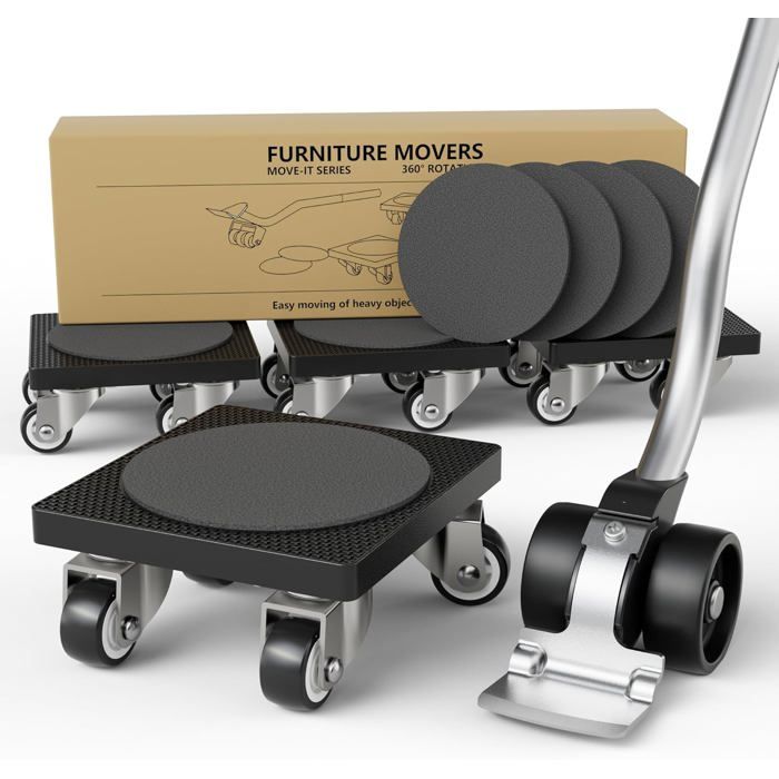 Kit Déplace Meuble avec roulettes - Dolly Standard Roulettes 360° pour Déplacer Meubles Lourds et Appareils Capacité 227 KG