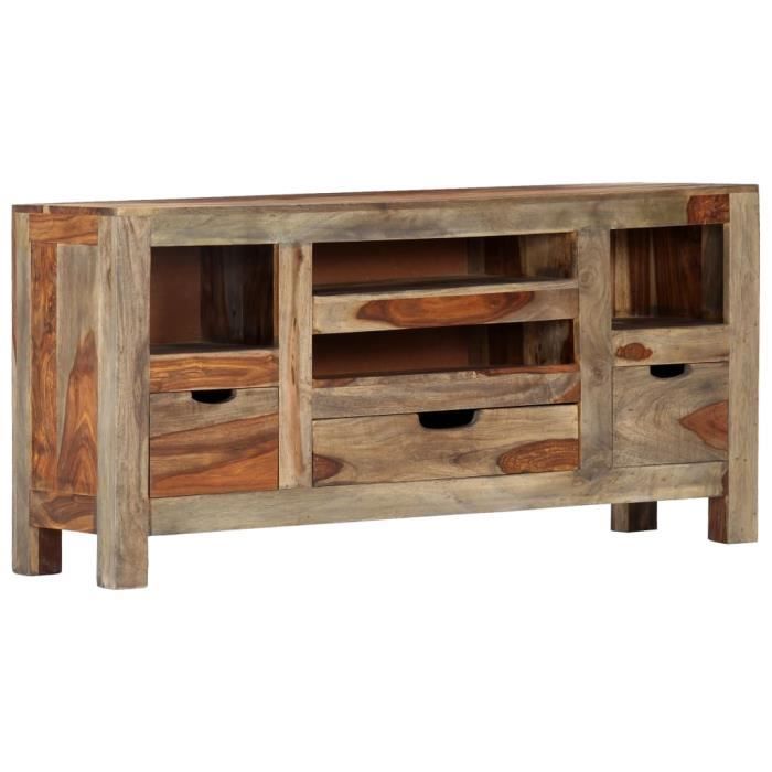Buffet Bas - ALOMEJOR - 100x30x50 cm - Bois Massif de Sesham - 3 Tiroirs - Finition Laquée