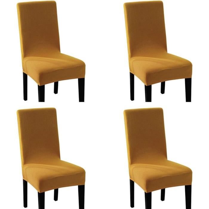 Housse Chaise Élastique Spandex Revêtement de Chaise Extensible (4pcs Jaune Moutarde)