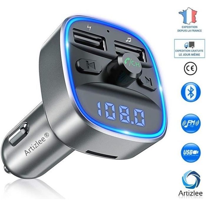 Transmetteur fm Bluetooth, Voiture Chargeur Lecteur MP3, ARTIZLEE  Adaptateur Radio Sans Fil Kit Émetteur, Lumière ambiante - Cdiscount Auto