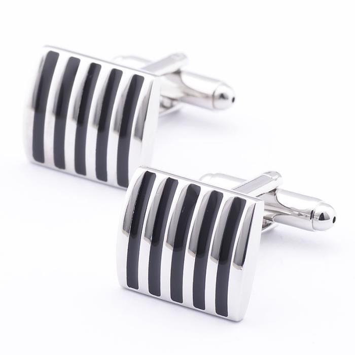 Boutons De Manchette Vintage En Argent Massif - Rayés Rectangulaires - Lot - Occasion Très Bon état
