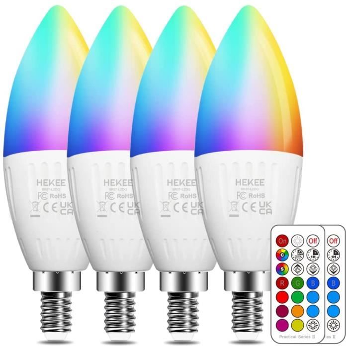 Ampoule LED E14 5W (équivalent 40W) Couleur RGB Changement Variation Coloré RGBW Globe Blanc Chaud 2700K Dimmable