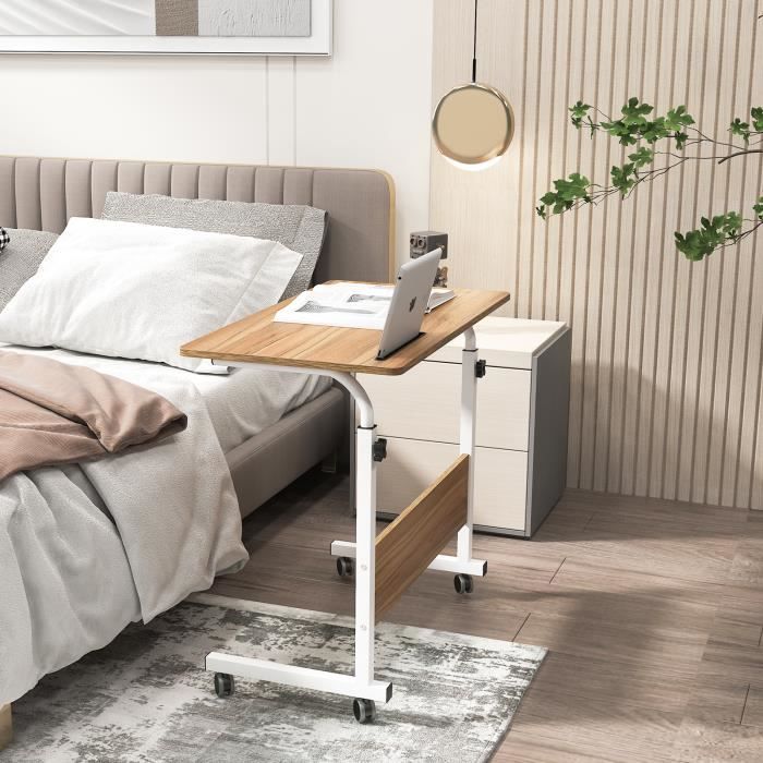 Table Roulante de Lit Canapé pour Ordinateur Portable Hauteur Réglable 80x40cm - SOGESHOME - Chêne