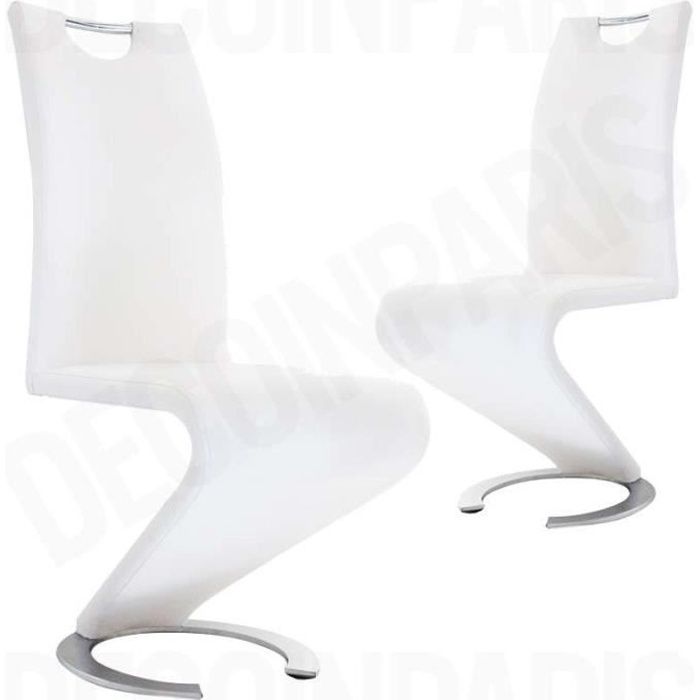 Chaise blanche design pieds chromé KIZA lot de 2  Cdiscount Maison