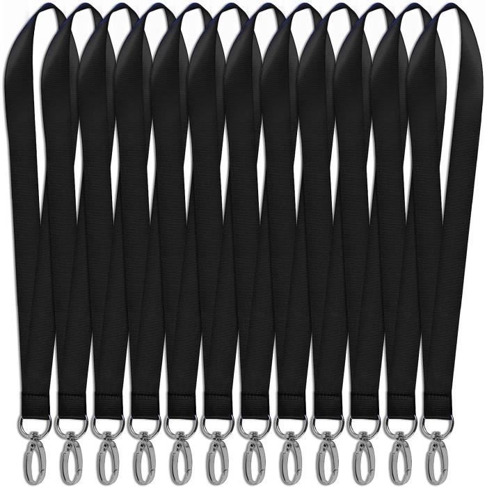 Cordon Badge Noir Professionnel 20 Cordons Tour De Cou Noirs - 45 Cm Avec Crochet Pivotant - Pour Badges, Clés, Cartes Cordon Identification Entreprise