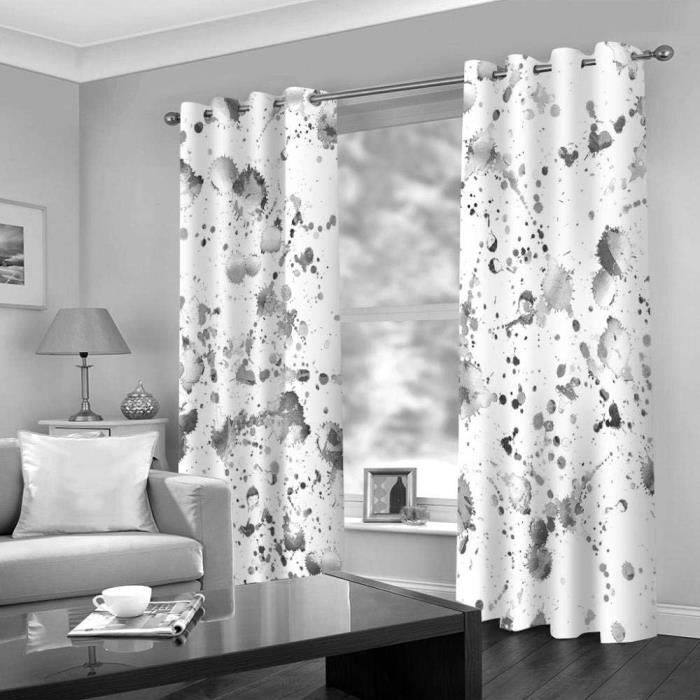 Rideaux Occultants Thermiques Noir Et Blanc Motif Chevron - Lot De 2, 75x166 Cm, Oeillets 4 Cm - Pour Chambre, Salon, Décoration Moderne