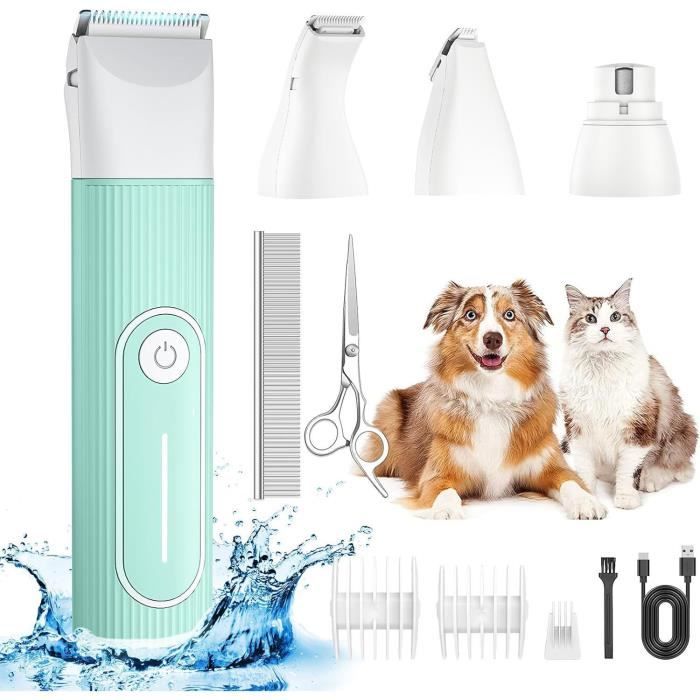 4 en 1 Tondeuse Chien Professionnelle,Silencieuse Tondeuses Chien Étanchéité IPX7,Sans Fil Fondeuse Toilettage avec USB Rechargeable