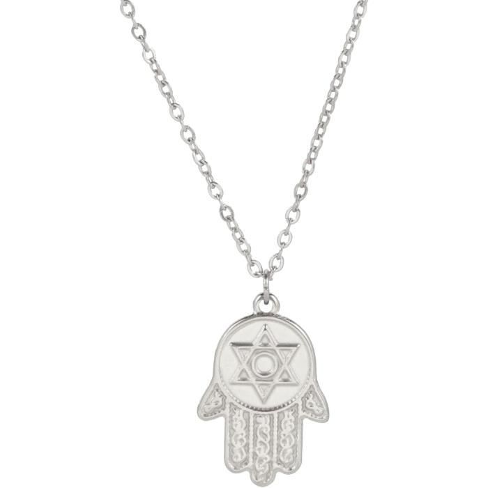 Collier Hamsa Main De Fatima Remi Bijou – Pendentif œil Turc, Chaîne 42+3 Cm, Argent (bijou Fantaisie)