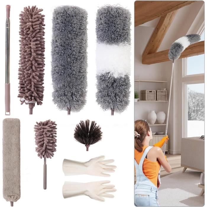 Set De 6 Plumeaux Télescopiques Pour Poussière — Manche Ajustable De 27 à 256 Cm — Têtes Lavables Microfibre Pour Plafonds, Ventilateurs Et Recoins