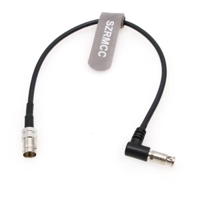 Câble Coaxial Angle Droit DIN 1.0/2.3 Mini BNC Vers BNC RG179 - 30 Cm - 75 Ohm - Pour Blackmagic HyperDeck Shuttle