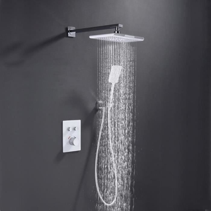 Colonne Douche Encastrable Thermostatique Bouton 2 Fonctions Blanc