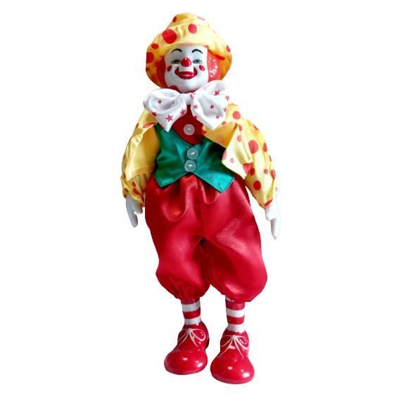 Grande Poupée Clown Ancienne En Porcelaine - 50 Cm - Yeux Dormeurs - Occasion - Vintage