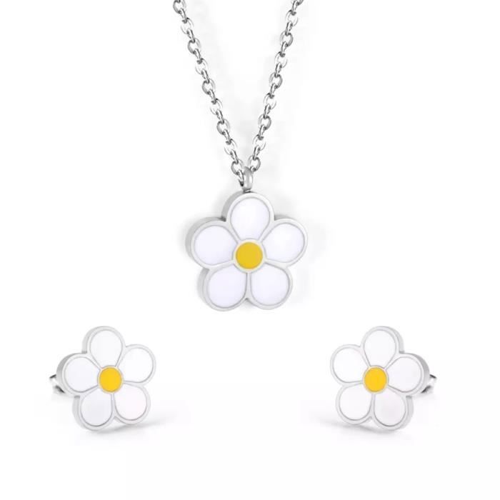 Parure Collier Et Boucles D'oreilles Marguerite – Fleurs Pressées, Léger, Hypoallergénique, Pour Occasions Spéciales - 6