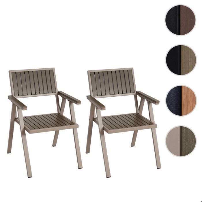 Lot de 2 chaises de jardin HWC-J95 aluminium aspect bois structure champagne gris