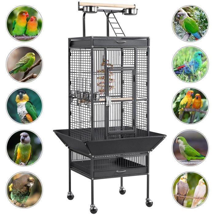 yaheetech cage oiseaux volière perroquet perruche roulettes avec zone jeu et jouet