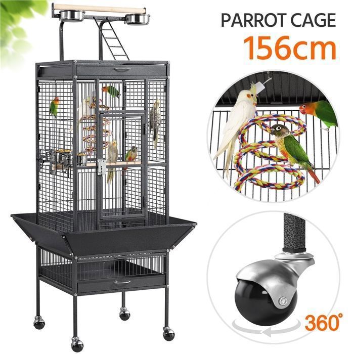 Yaheetech Cage Oiseaux Volière Perroquet Perruche Roulettes Avec Zone Jeu Et Jouet