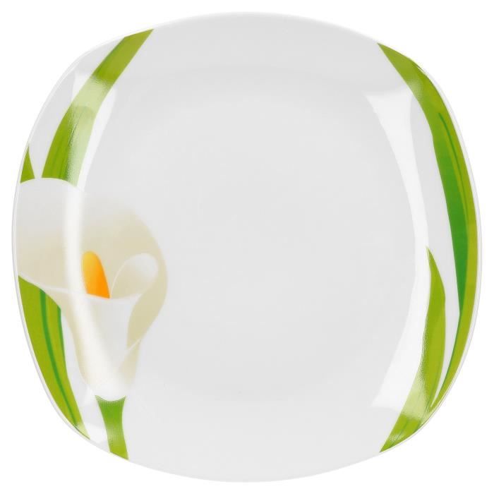 Assiette plate Van Well Calla, 250 x 250 mm, assiette menu, grande assiette  plate, assiette de service, fleur blanche, décor - Cdiscount Maison