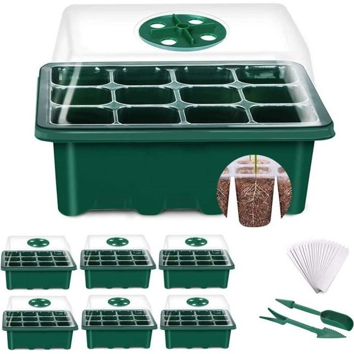 Bac à Semis Transparente Kit bac à semis, 6Pcs Mini Serre pour semis 12 Trous,Plateaux de Culture de Plante pour Croissance en Serre