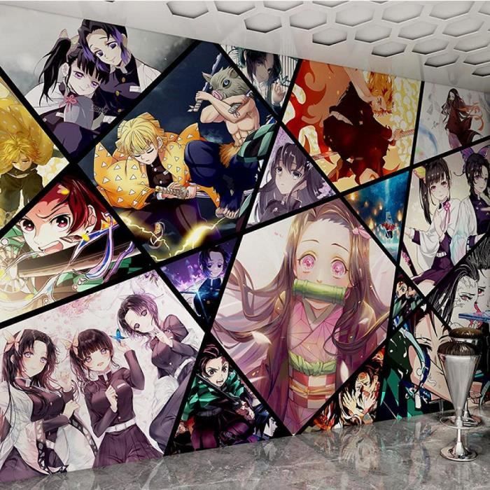 WxH Papier peint Anime Demon Slayer Studio Lait Thé Boutique Décoration Japonais Manga Couleur mural personnalisé pour salon chambre décoration murale-140x100cm 
