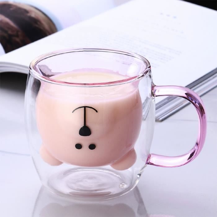 Verres Verrines Carafes Tasses En Verre Double Paroi 250ml 1 Piece Tasse A Lait Tasse A Cafe Ours Chat Type Pink 250ml Cdiscount Puericulture Eveil Bebe