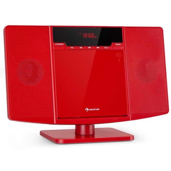 Chaîne hifi - Auna V14.2 - verticale - Lecteur CD - FM Tuner - Bluetooth - USB - AUX - Rouge