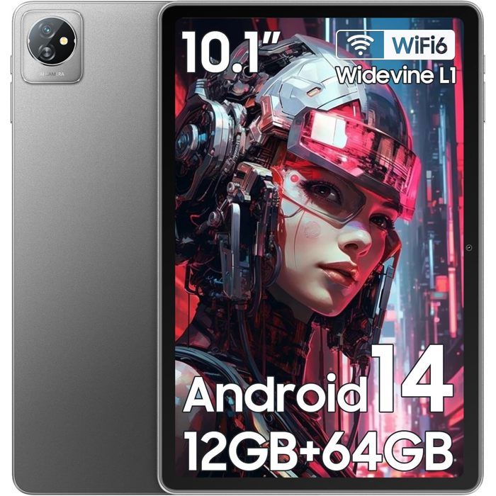 Blackview Tab 70 WiFi Tablette Tactile 10.1 pouces HD+ IPS Android 14 2.4G+5G WiFi 6 RAM 12 Go ROM 64 Go-SD 1 To 6580mAh – Gris