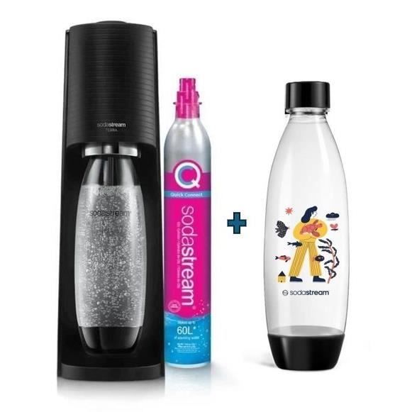 Machine à eau pétillante SODASTREAM - TERRA Noire + 2 Bouteilles de gazéification 1L dont 1 Fuse Repurpose - 1 recharge de gaz 60L Machine à eau pétillante SODASTREAM - TERRA Noire + 2 Bouteilles de gazéification 1L dont 1 Fuse Repurpose - 1 recharge de gaz 60L