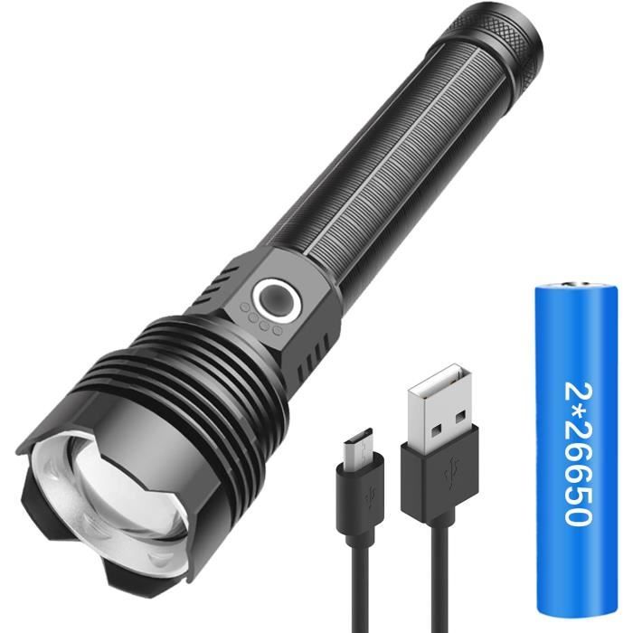 1200 mAh Blanc--Lampe de poche tactique LED Ultra lumineuse 2 en 1 LM, Mini torche Rechargeable