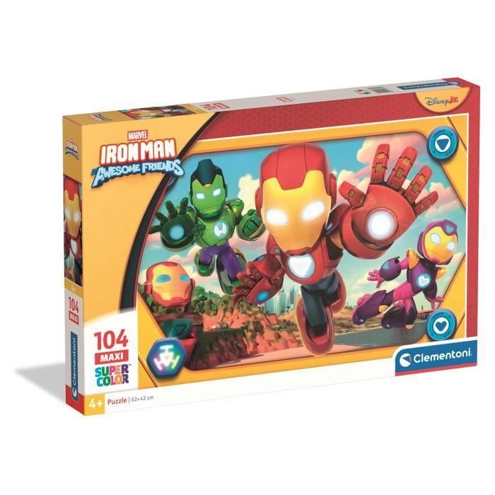 Clementoni - Iron Man - Puzzles 104 Pièces - Maxi Super Color - Puzzle enfant - Dès 4 ans - 45x62cm