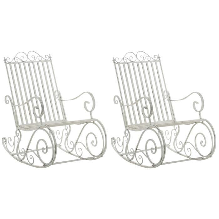 clp lot de 2 fauteuils à bascule smilla en fer forgé et design antique , blanc antique