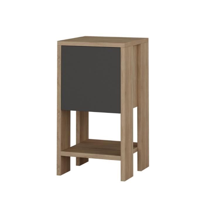 table de chevet bois et gris - concept usine - sisa - contemporain - design - 1 tiroir - 1 porte abattante