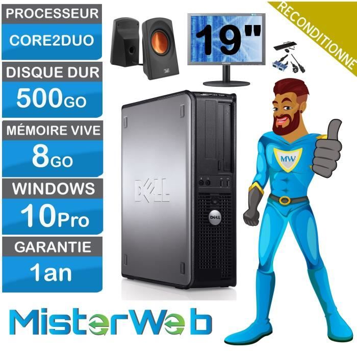 PC Complet 19 – Dell Optiplex – Core2Duo – 500Go HDD – 8 Go Ram – Windows 10 Pro – Wifi