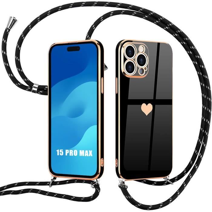 Coque EF CONNECTION pour iPhone 15 Pro Max Antichoc Anti-Rayure  Cordon Pratique Noir