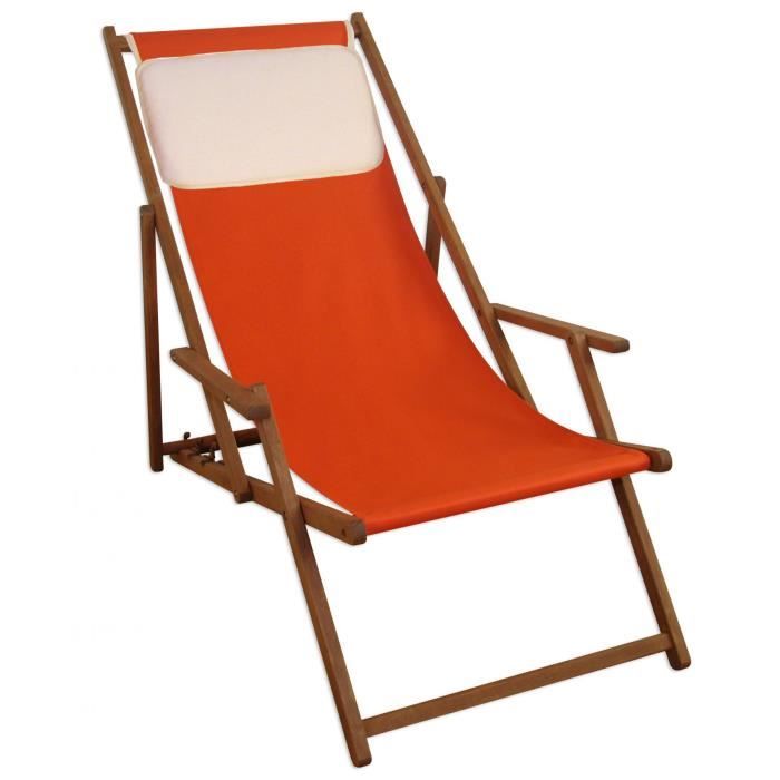 chaise longue jardin couleur terracotta, bain de soleil pliant, avec oreiller 10-309kh