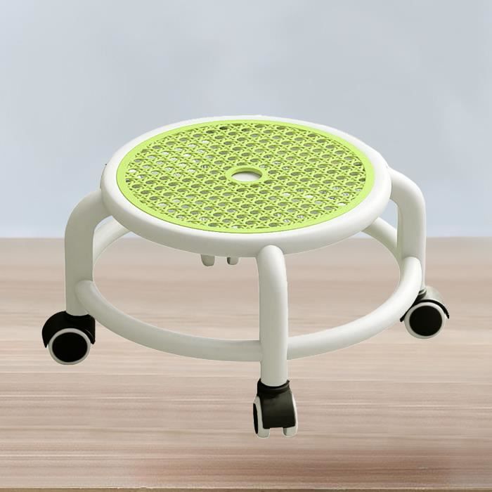hurrise siège à roulettes tabouret bas roulant rond, confortable, roue universelle, mini tabouret mobile, meuble tabouret gris vert